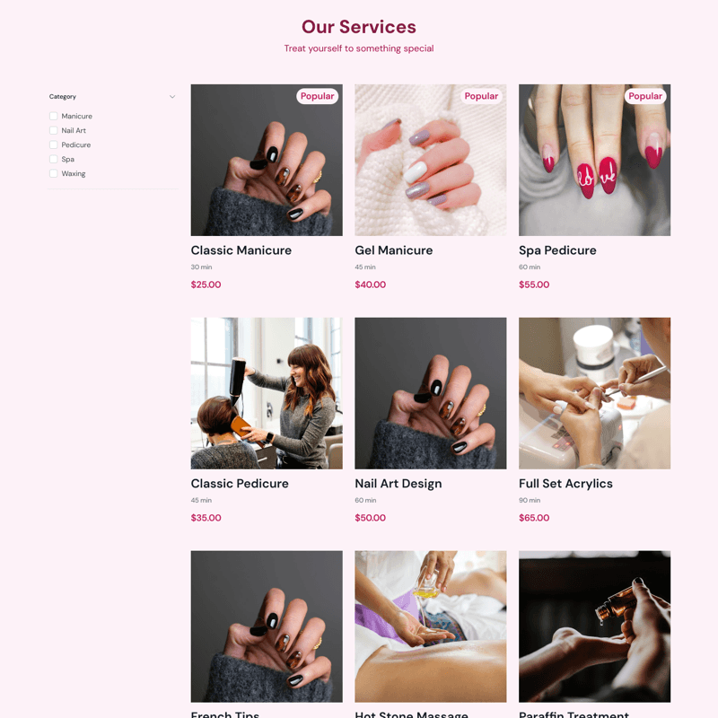 Salon Widget embedded on a website